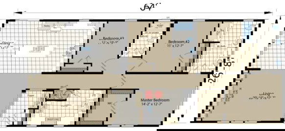 Example of a double-wide manufactured home floor plan.